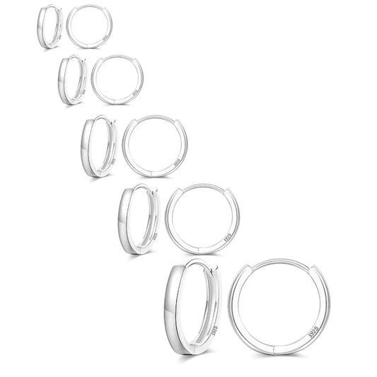 5 Pairs Of Women'S Silver Hoop Cartilage Earrings Set, Suitable For Multiple Ear Holes, Suitable For Daily, Party, Festival, Wed