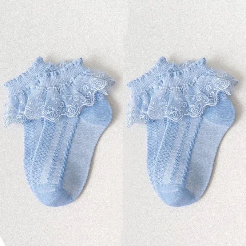 Mesh Socks Breathable Cotton Lace with Ruffle Princess Children Ankle Short Sock White Pink Yellow for Baby Girls Kids Toddler
