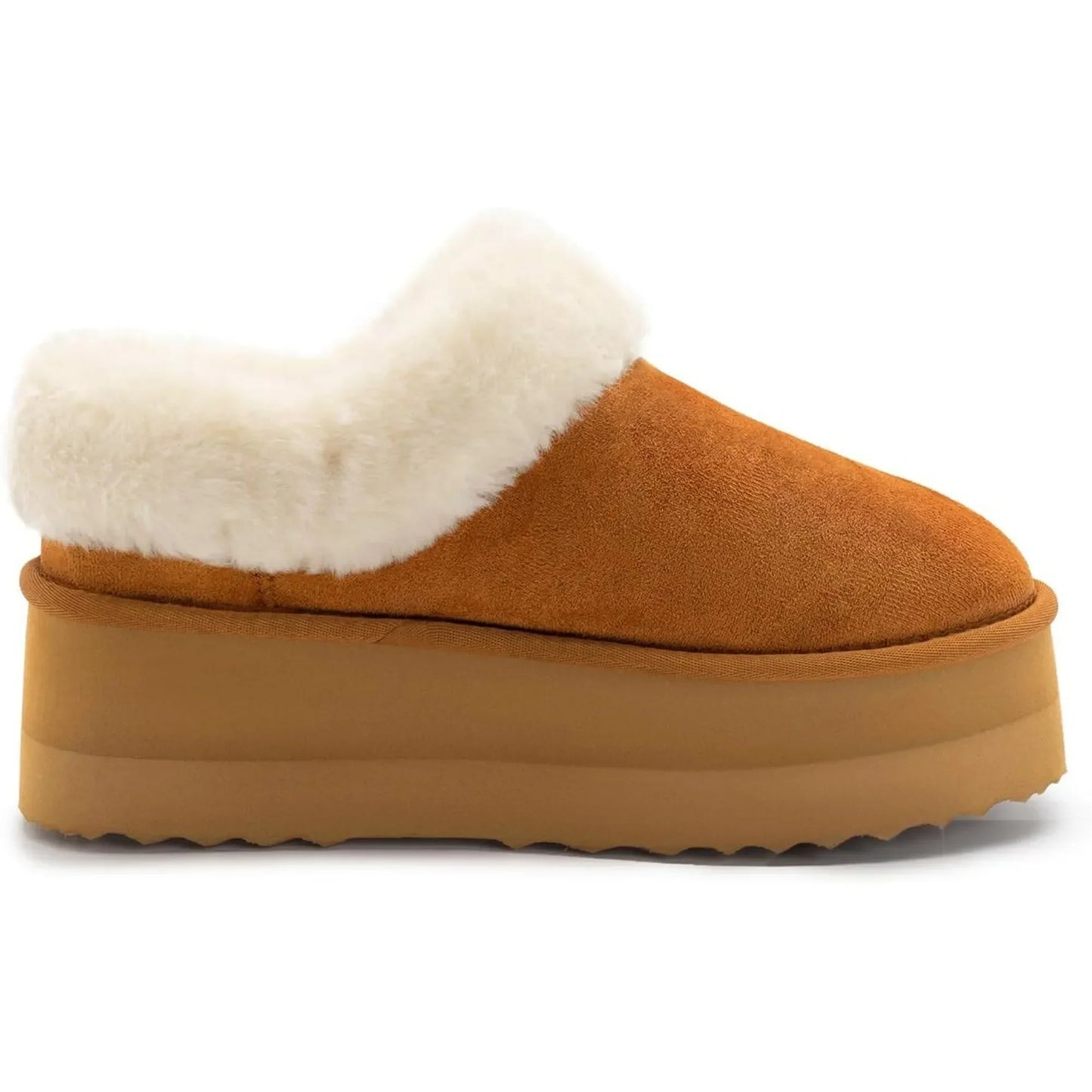 Women's Platform Slippers Fluffy House Slippers For Indoor And Outdoor Short Ankle Boot Fur Lined Clog Slippers