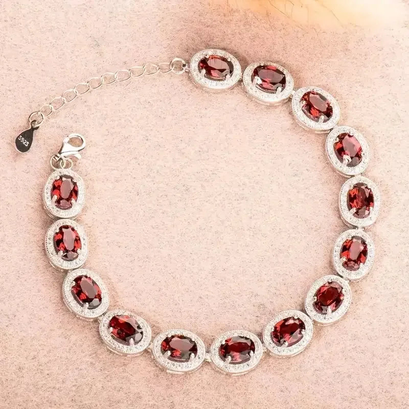 One S925 Silver Natural Stone Simple Garnet Red Bracelet, Gift For Mom |Gift For Her |Birthday |Wedding |Anniversary |Participat