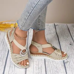 Women'S Sandals Thick Sole Wedge Shoes High Heels Hemp Rope Thick Sole Fish Mouth Leisure Outdoor Beach Casual Women'S Shoe