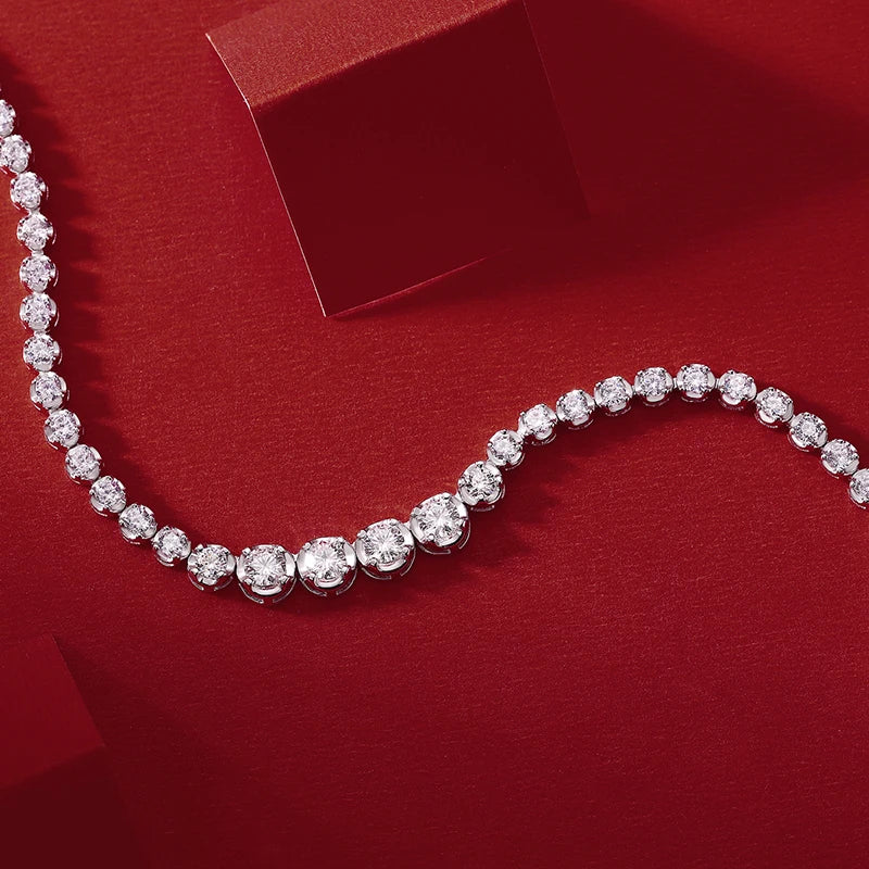JIUZUAN Moissanite 4 Stone Tennis Necklace 925 Sterling Silver 18K Gold Plated Elegant Jewelry Comes with GRA Certificate