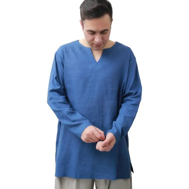 DAZCOS Mens Medieval Undershirts Retro Linen Tunic Long Sleeve Shirts Pirate Reenactment Viking Fancy Clothing Carnival Shirts