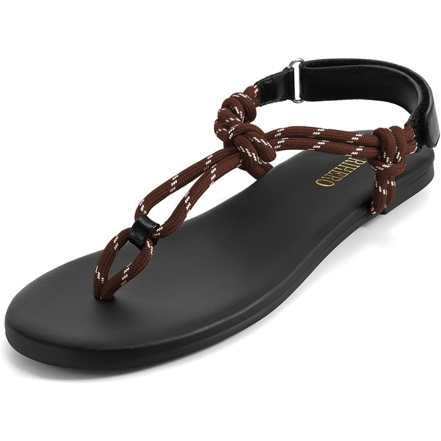 Rope Thong Sandals for Women Beach Flip Flops Comfortable Ankle Strap Slip-On Flat Sandals