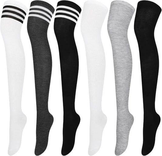 6 Pairs Over Knee Thigh Socks Knee-High Warm Stocking Women Boot Sock Leg Warmer High Socks for Daily Wear, Cosplay