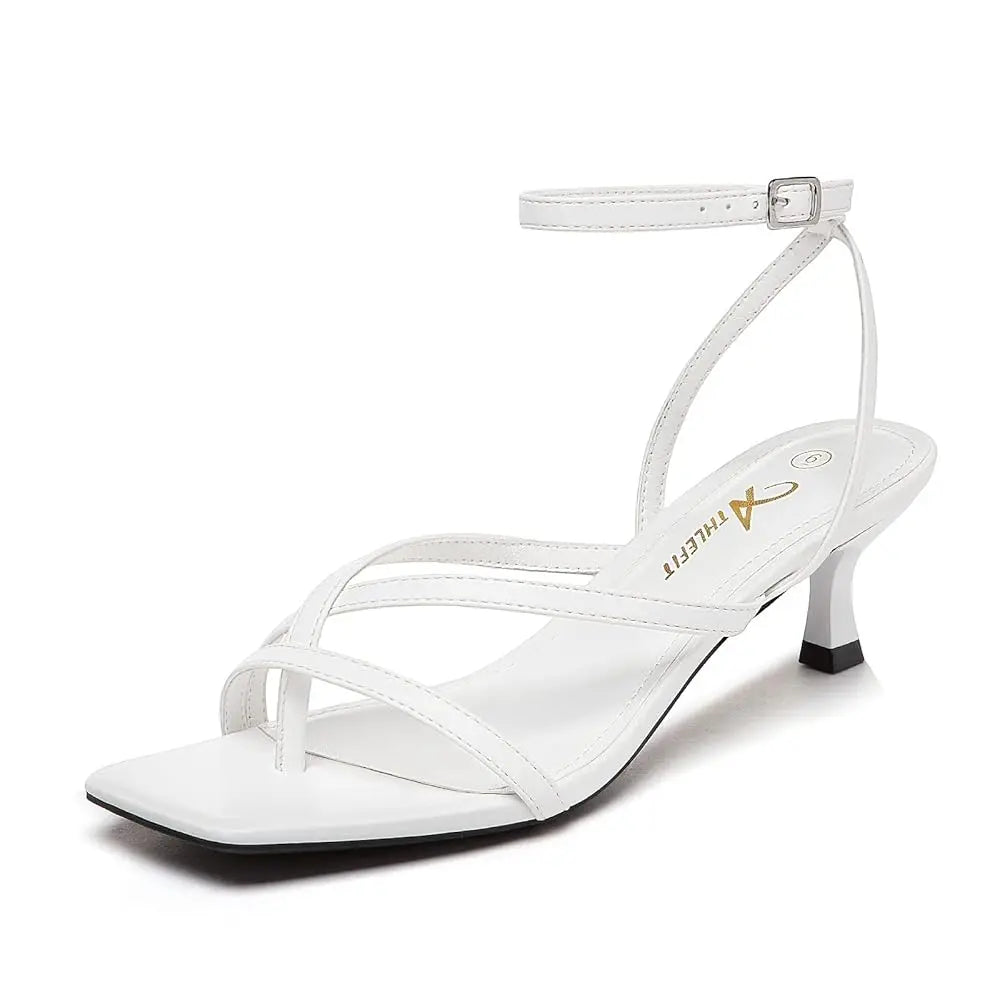Women's Strappy Kitten Heels Square Toe Flip Flops Low Heels Ankle Strap Party Dress Thong Heeled Sandals