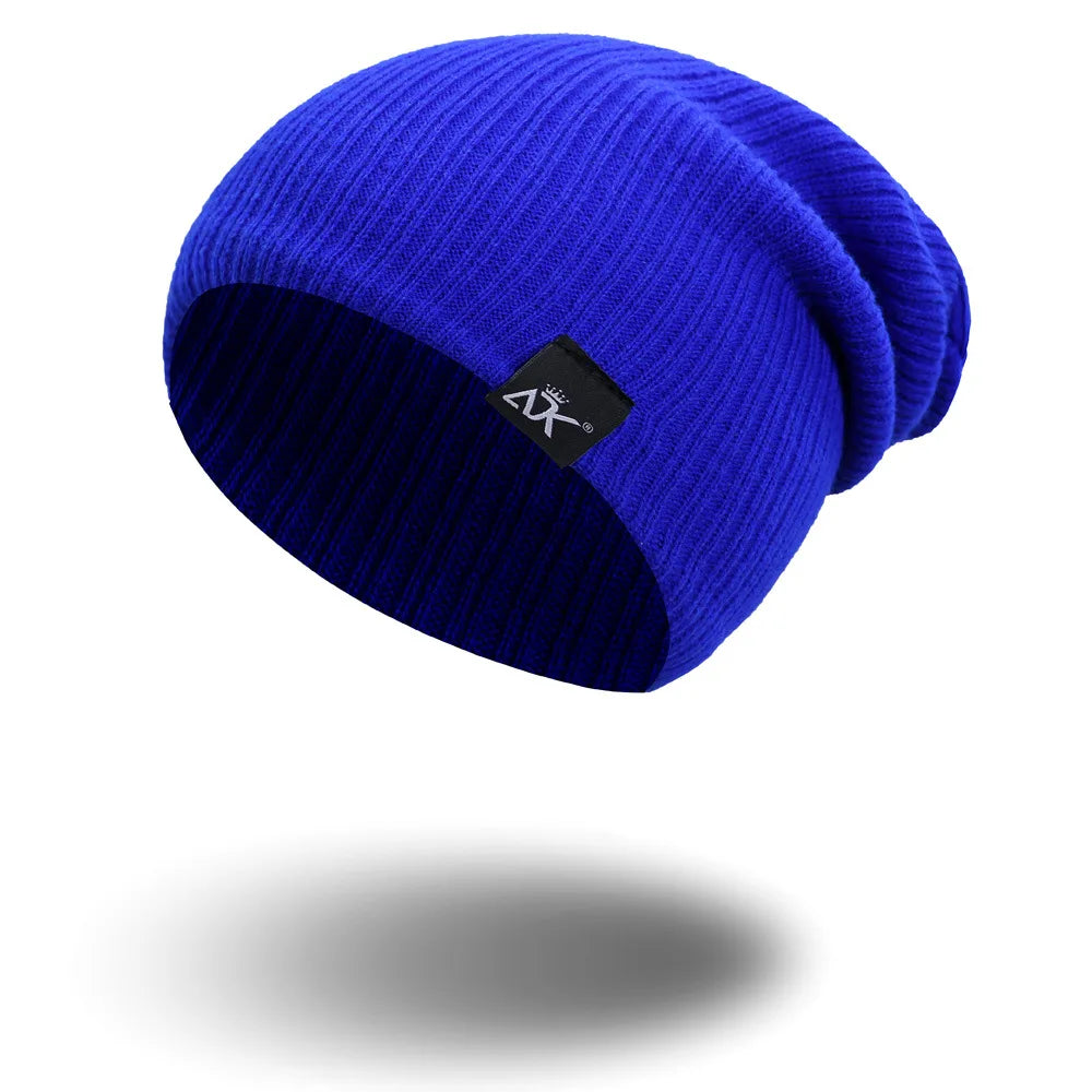 Windproof Stretchable Cotton Pullover Hat Autumn Winter Men Head Cap Warm Knitted Beanie Women Casual Hat For Cycling Walking