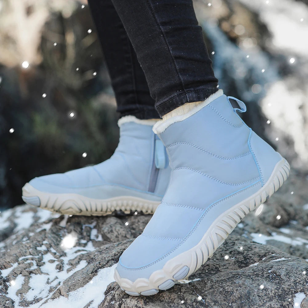 Winter Snow Boots Lightweight Barefoot Shoes Waterproof Casual Ankle Boots Zip Closure Fashion Warm Lined Booties for Men Women