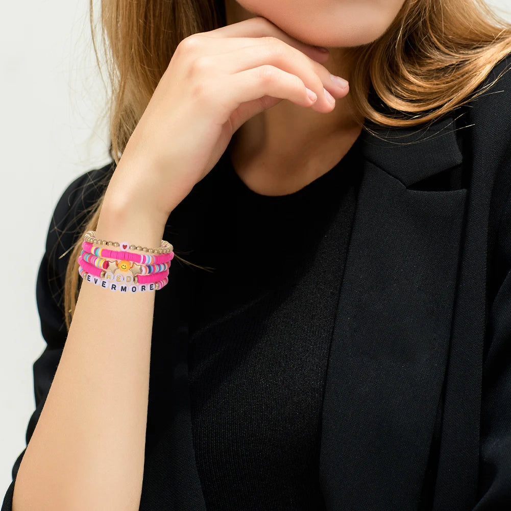 5 Pcs Album Inspired Bracelet with Clay Bead for Taylor Fans Bracelet Gifts Set Album Bracelets for Teen Girls Music Lovers Fans