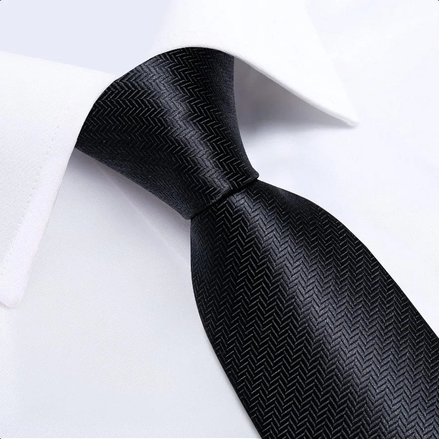 DiBanGu Mens Silk Necktie Solid Color Tie and Pocket Square Cufflink Tie Clip Set Woven Plain Ties for Men Wedding Party