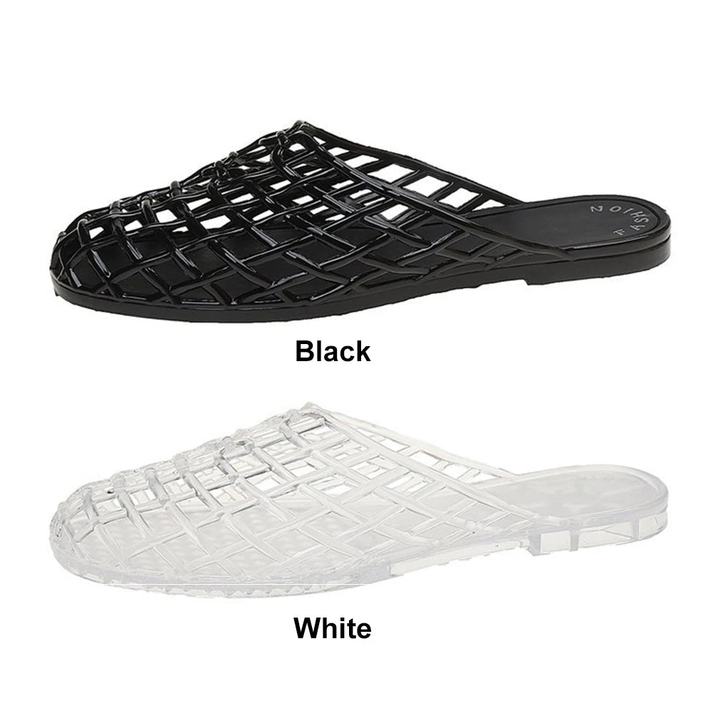 Women Jelly Flats Fashion Slip-On Flats Closed Toe Hollow Out Ballet Flats Lightweight Casual Flat Sandals for Summer Beach