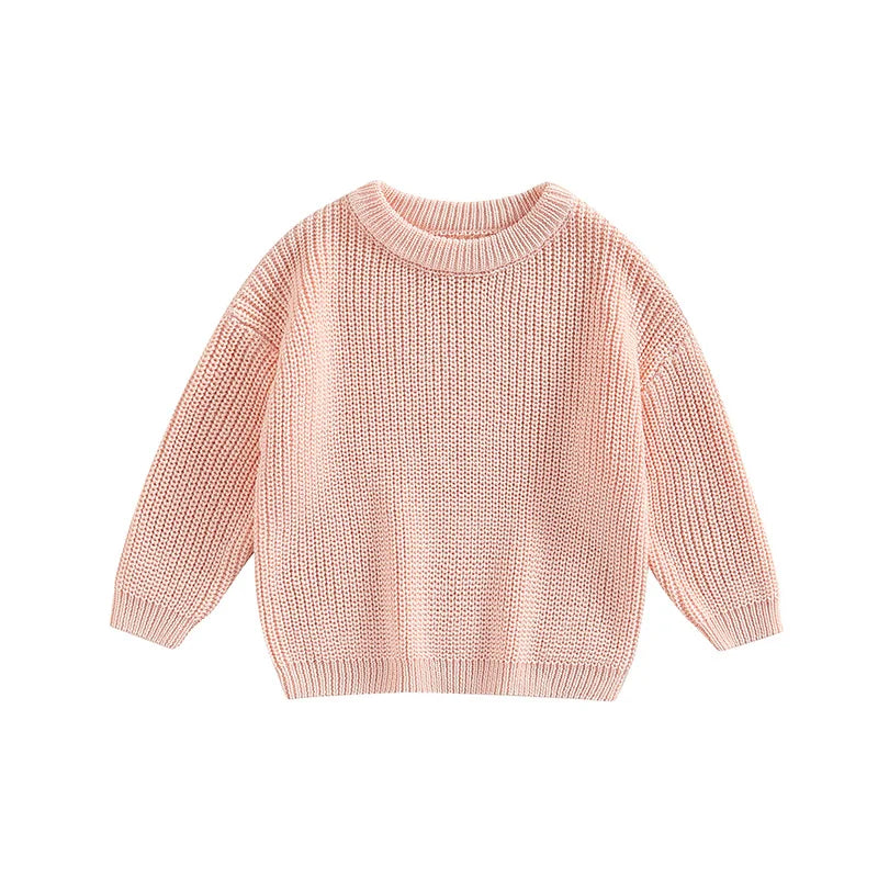 Infant Toddler Crew Neck Sweaters Cozy Long Sleeve Knit Pullovers in Vibrant Solid Colors for Little Ones