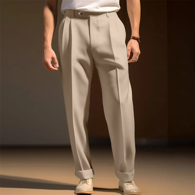 Men s Fit Dress Pants Solid Color Flat Front Trousers Classic Business Casual Suit Pants Modern Formal Wear Hemmed Bottoms