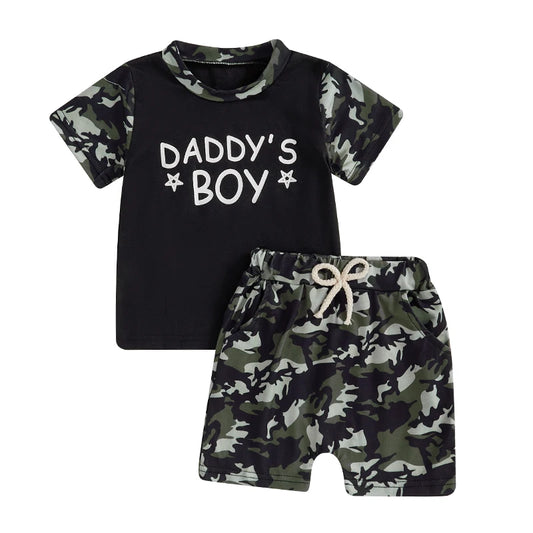 Toddler Boys Casual Outfits Camo Print Tee and Elastic Waist Shorts Set for 2 Piece Summer Clothing Set