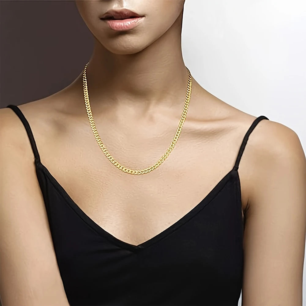 18K Gold Plated 5mm Curb Cuban Link Chain Necklace High Polished 925 Sterling Silver fine Jewelrys Wedding party Gift USA Stock