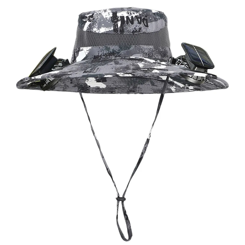 Wide Brim Outdoor Sun Hat with 2 Solar Fan Wide Brim Bucket Hat Fisherman Hat for Men Swim Hat Outdoor Fishing Hat USB Charging