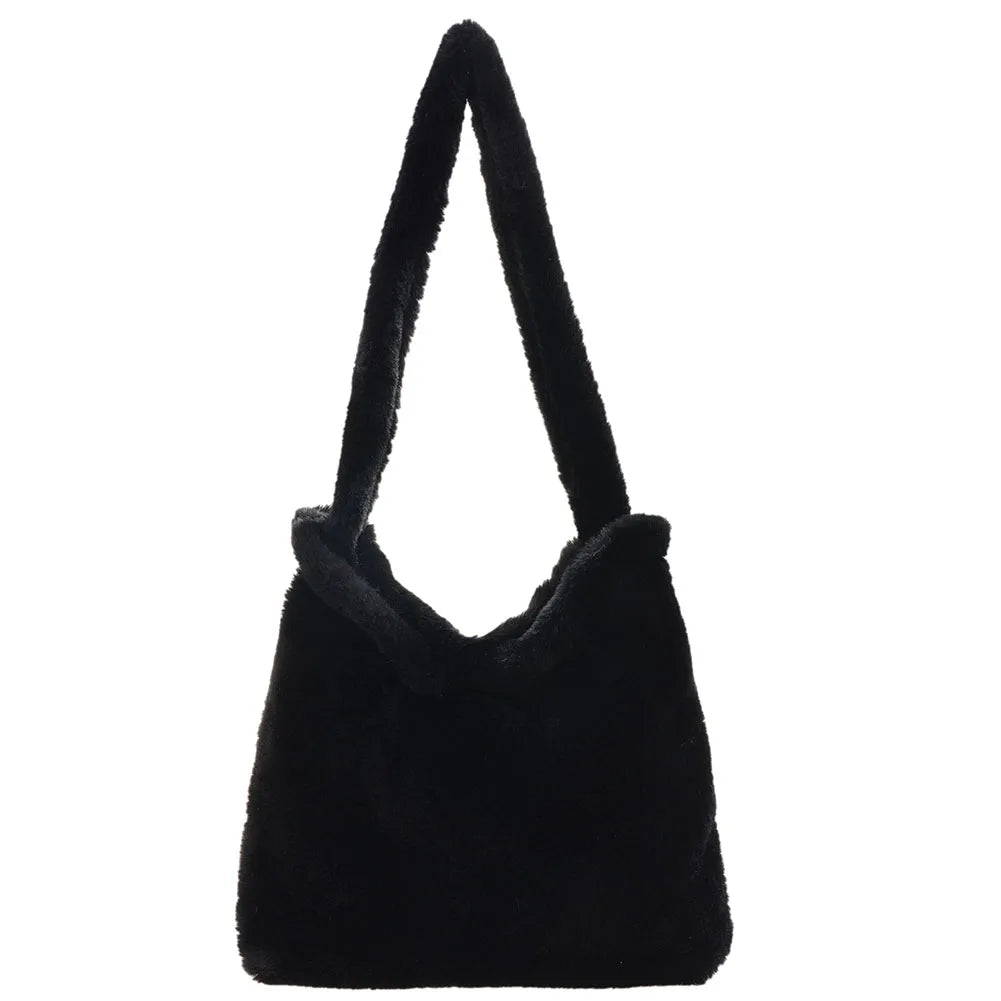 Women Fashion Plush Shoulder Bag Large Capacity Heart Fluffy Commuting Bag Simple Shopping Bag Furry Messenger Bag Chic Hobo Bag