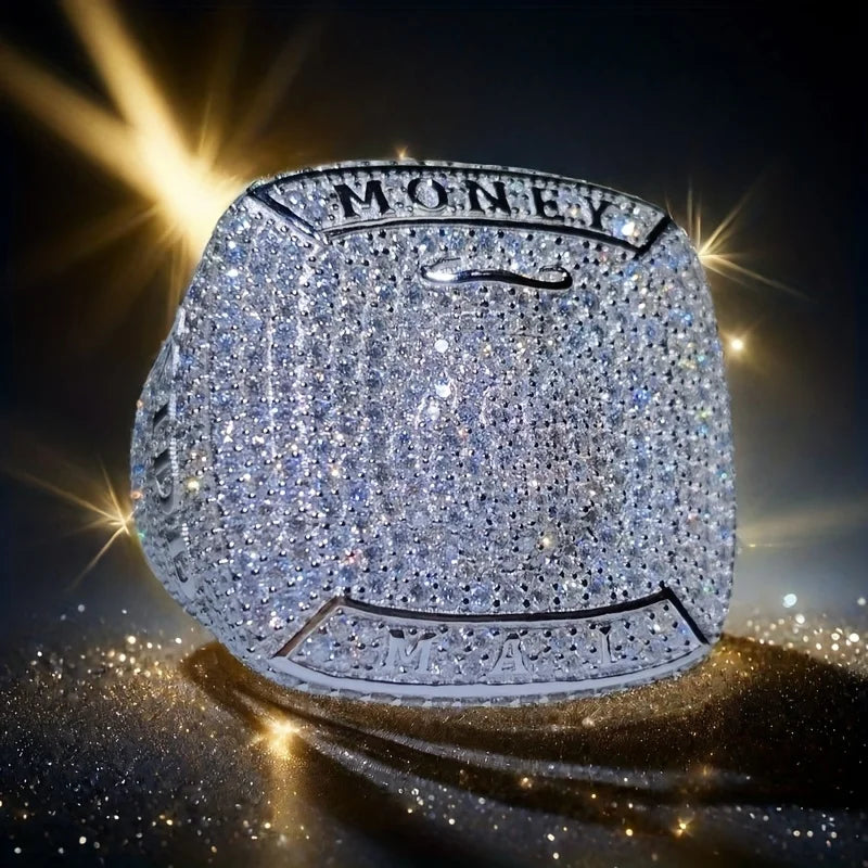 1pc S925 Silver Sporty Style Ring Inlaid with 8 Carats of Moissanite, featuring Hip-hop Style, Street Style, and a touch of Bea