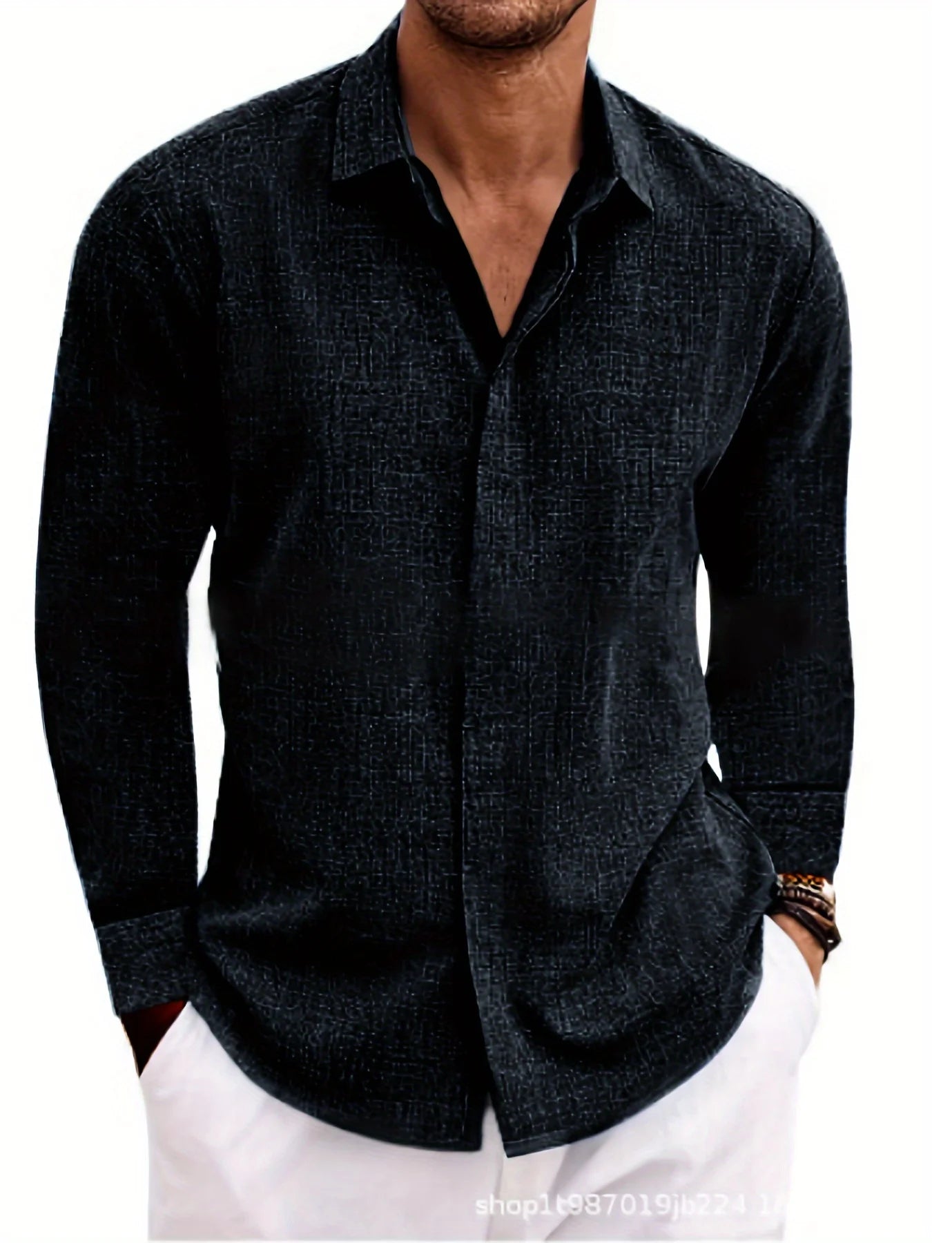 Men's Linen Long-sleeved T-shirt Loose Undershirt Solid Color Long-sleeved Cotton And Linen Shirt Men's Shirt