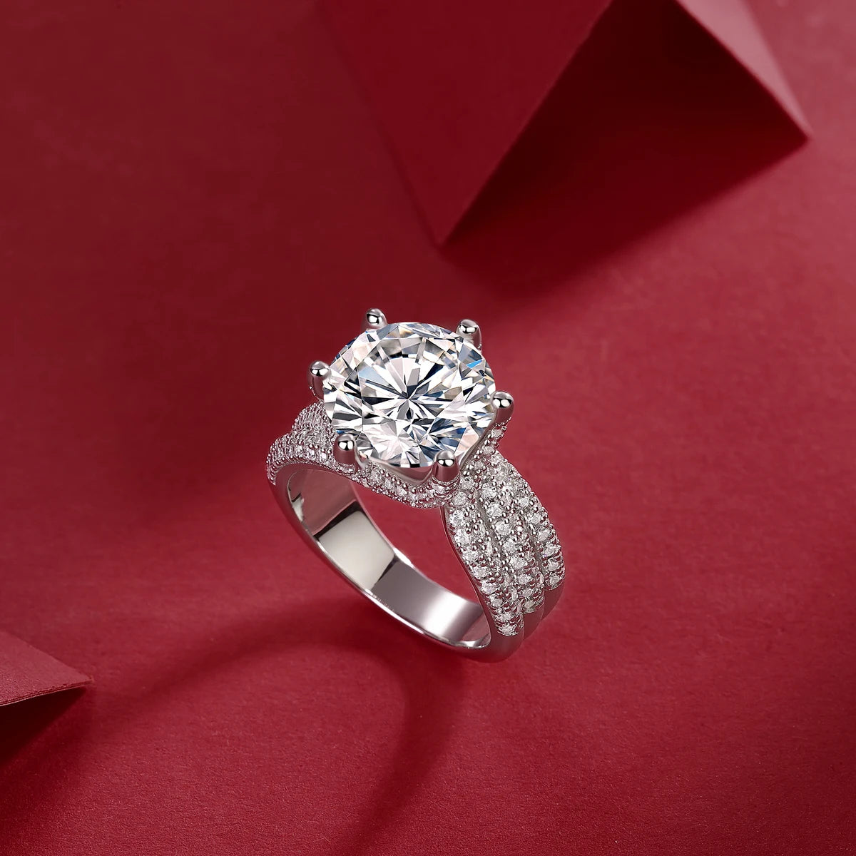 1pc 5ct Moissanite Ring 925 Sterling Silver 18K Gold Plated Luxury Wide Band Gift Jewelry for Women Comes with GRA Certificate