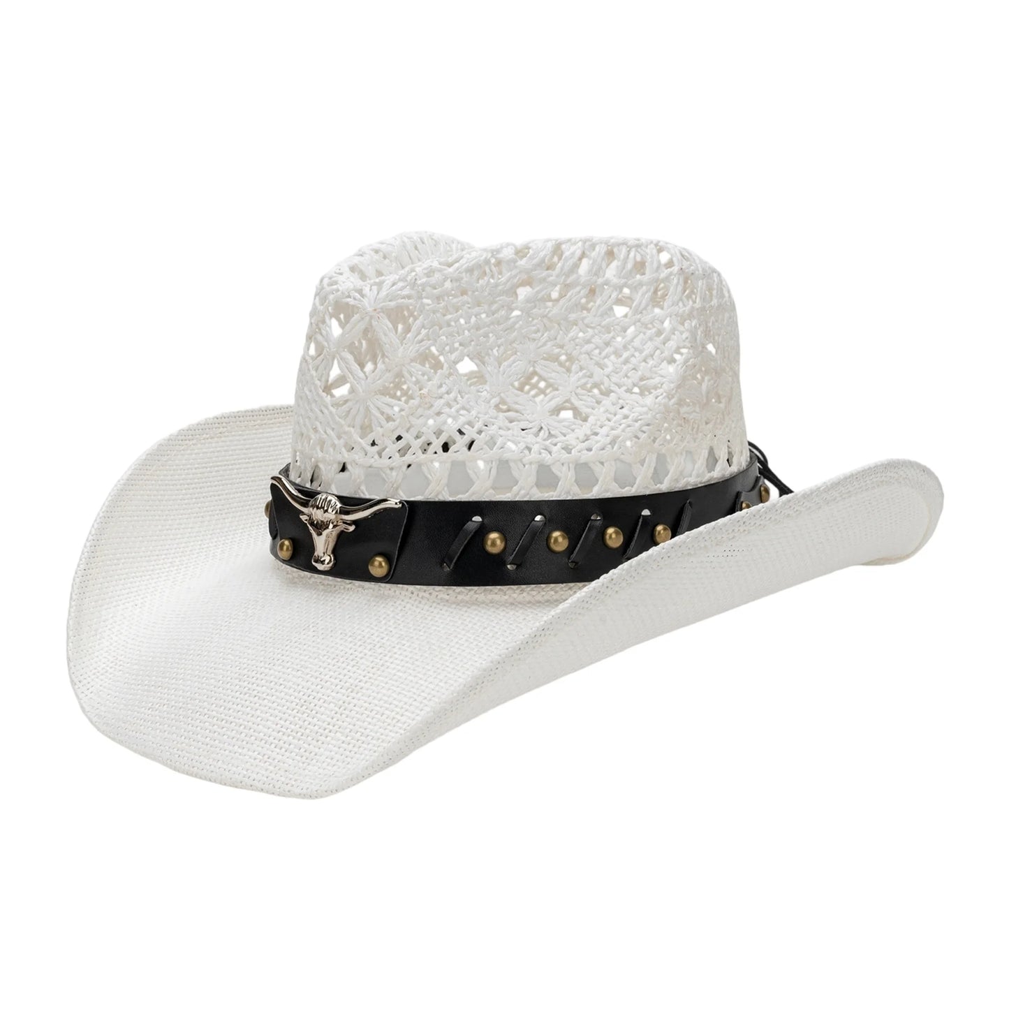 Women s Vintage Western Style Cowgirl Hat with Embroidered Bull Head Design Wide Brim Sun Hat for Outdoor Events and Festivals