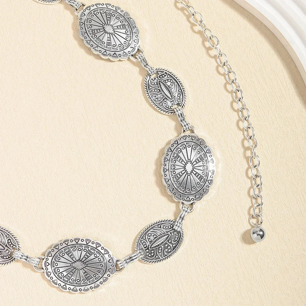 1/2pcs Retro Style WOMEN'S Metal Waist Chain Accessories Decorative Circle Carved Chain Belt High Style Accessories