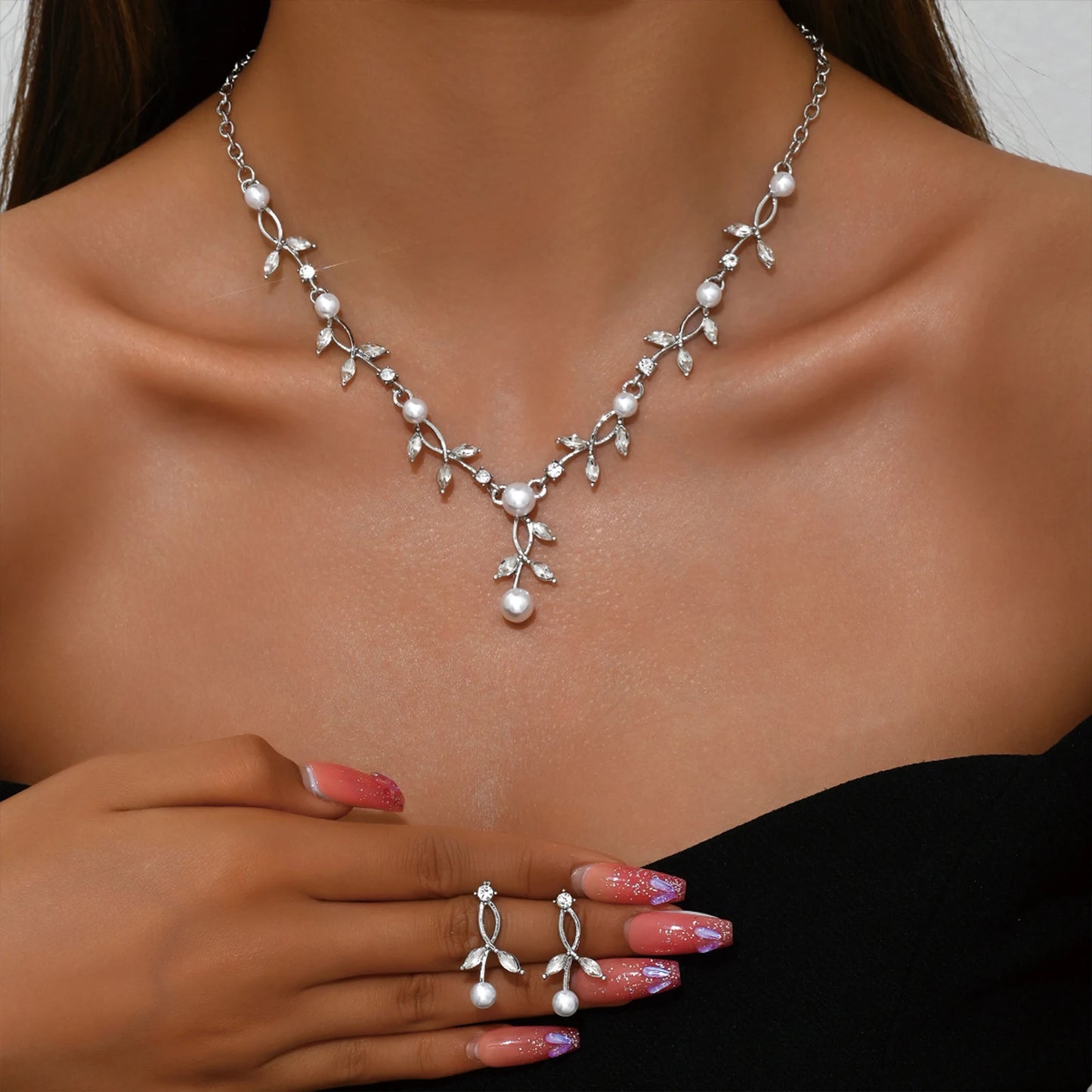 925 Silver, Crystal Pearl Flower Set, perfect for birthday gift, anniversary gift or milestone gift for all occasions, comes wit