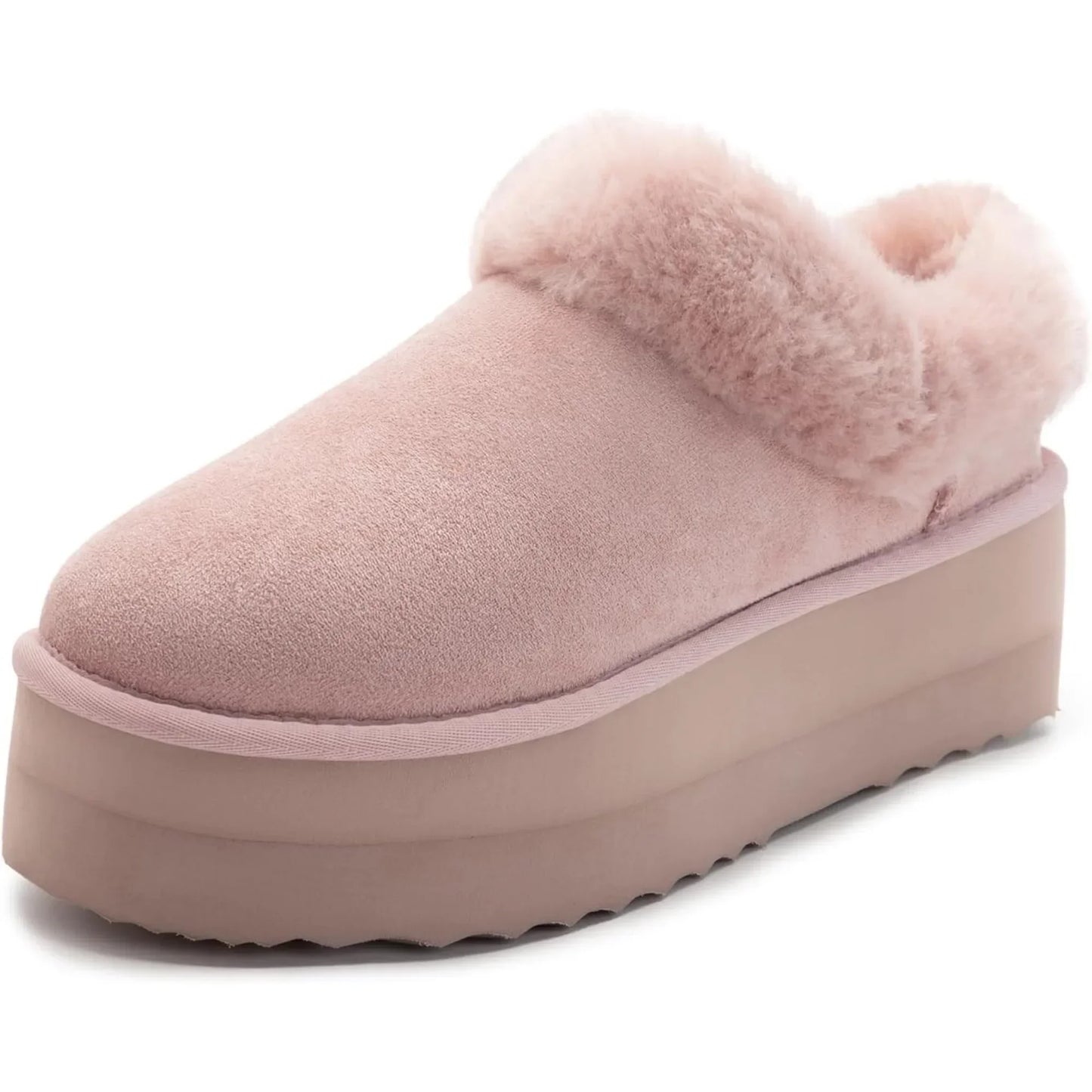 Women's Platform Slippers Fluffy House Slippers For Indoor And Outdoor Short Ankle Boot Fur Lined Clog Slippers