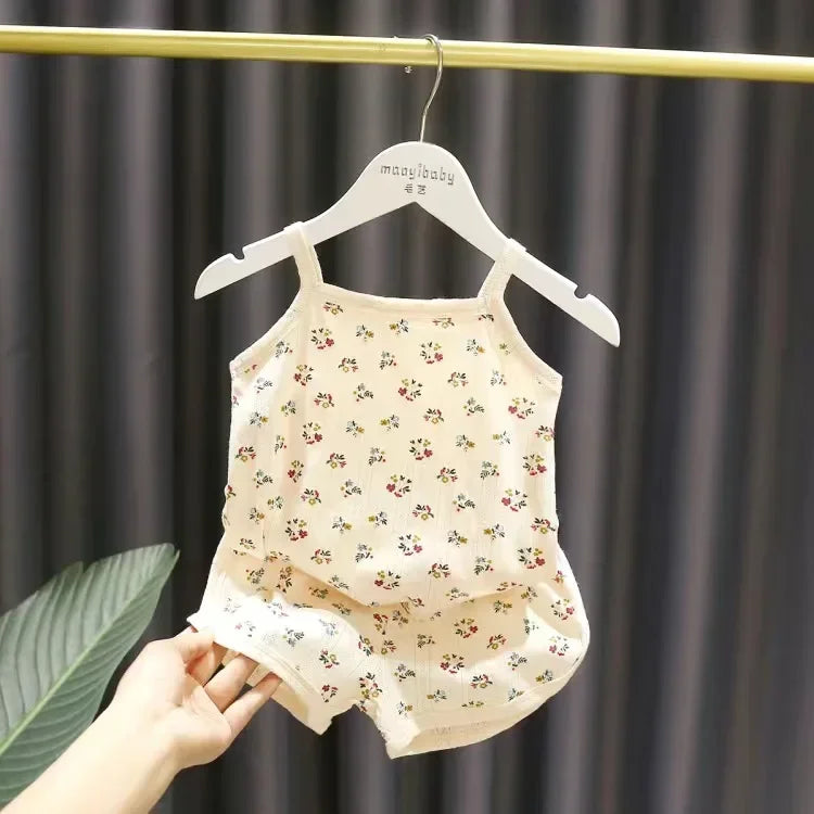 Baby Clothes Sets Summer Toddler Girl Strap Suits Cotton Printing Baby Boy Tops Tee and Shorts Infant Tracksuit Newborn Sets