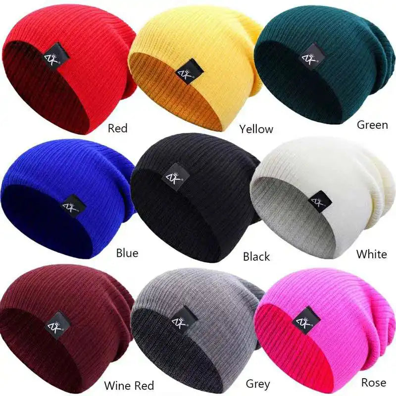 Windproof Stretchable Cotton Pullover Hat Autumn Winter Men Head Cap Warm Knitted Beanie Women Casual Hat For Cycling Walking