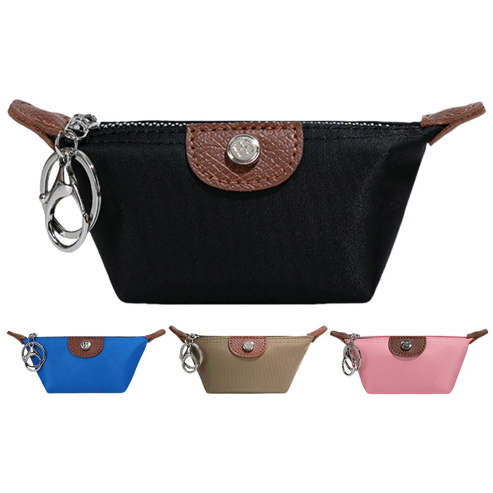 Mini Coin Purse Nylon Portable Lipstick Earphone Storage Bag with Keychain Cosmetic Bag Cute Small Lipstick Bag for Women Travel