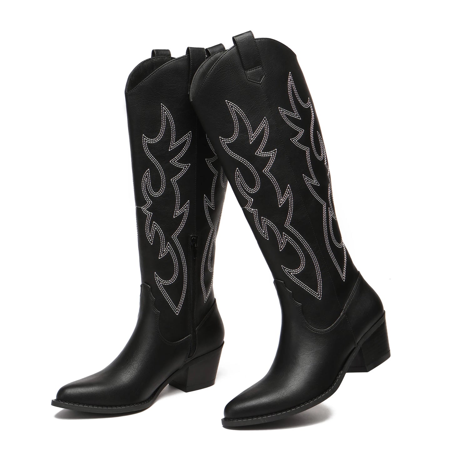 Women's Cowboy Boots Knee High Pointed Toe Western Cowgirl Boots Chunky Heel Embroidery Fashion Fall shoes for women