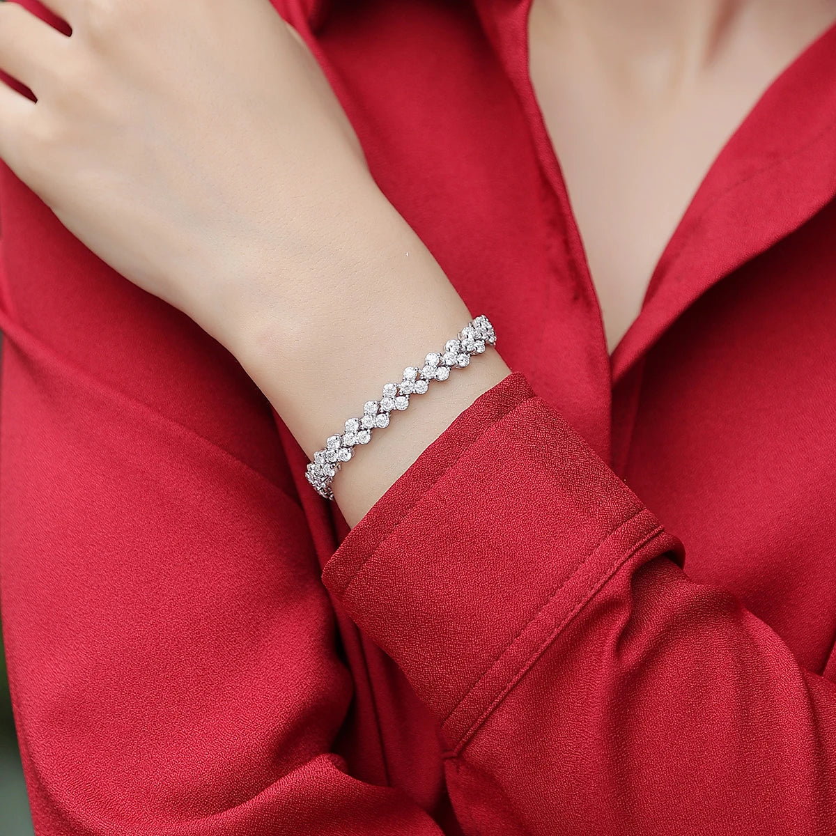 JIUZUAN Moissanite Flower Tennis Bracelet 925 Sterling Silver 18K Gold Plated Elegant Gift for Birthday Holiday Women