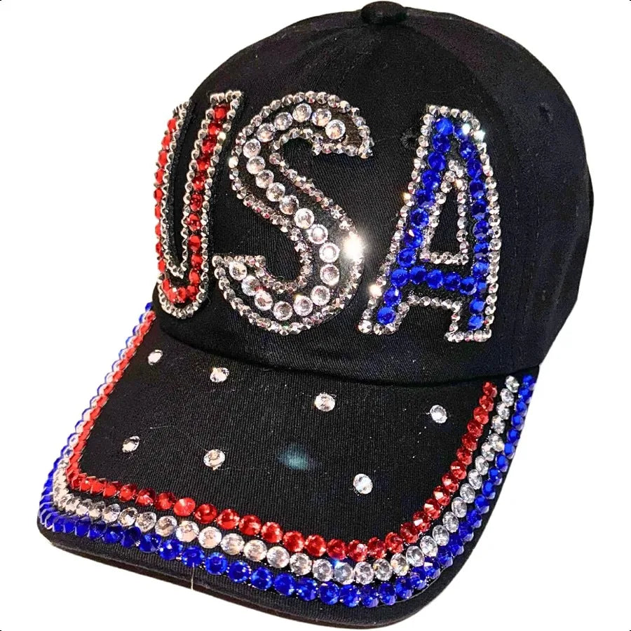 Popfizzy Rhinestone Baseball Cap for Women and Girls Fun Bedazzled Hats Cute Bling Denim and Diamond Hat Sparkly Gifts