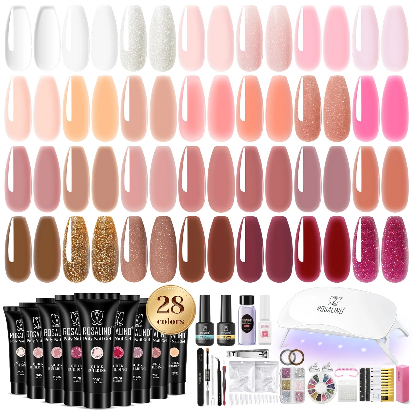 ROSALIND Poly Nail Gel Kit with Mini UV Nail Lamp Crystal Gel for Nail Strengthener Design