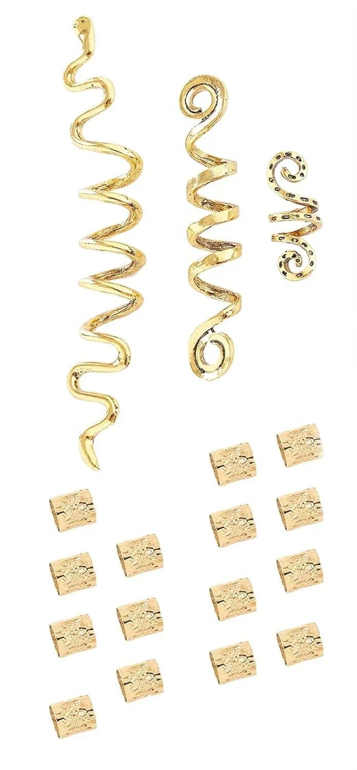 18Pcs Hair Accessories Loc Hair Jewelry for Women Braids, Dreadlock Beads Metal Hair Clips Decoration Gold(Multiple Styles)