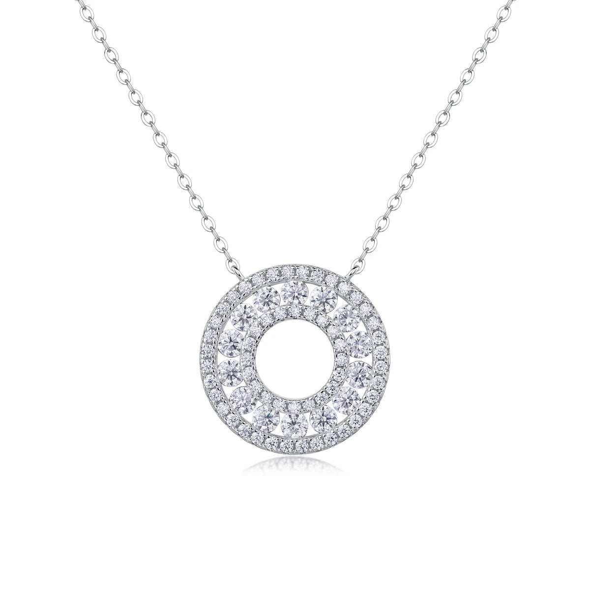 1.4CT D Color Double Circle Moissanite Necklace Pendant For Women GRA Certified S925 Silver Neck Chain Luxury Jewelry Gift