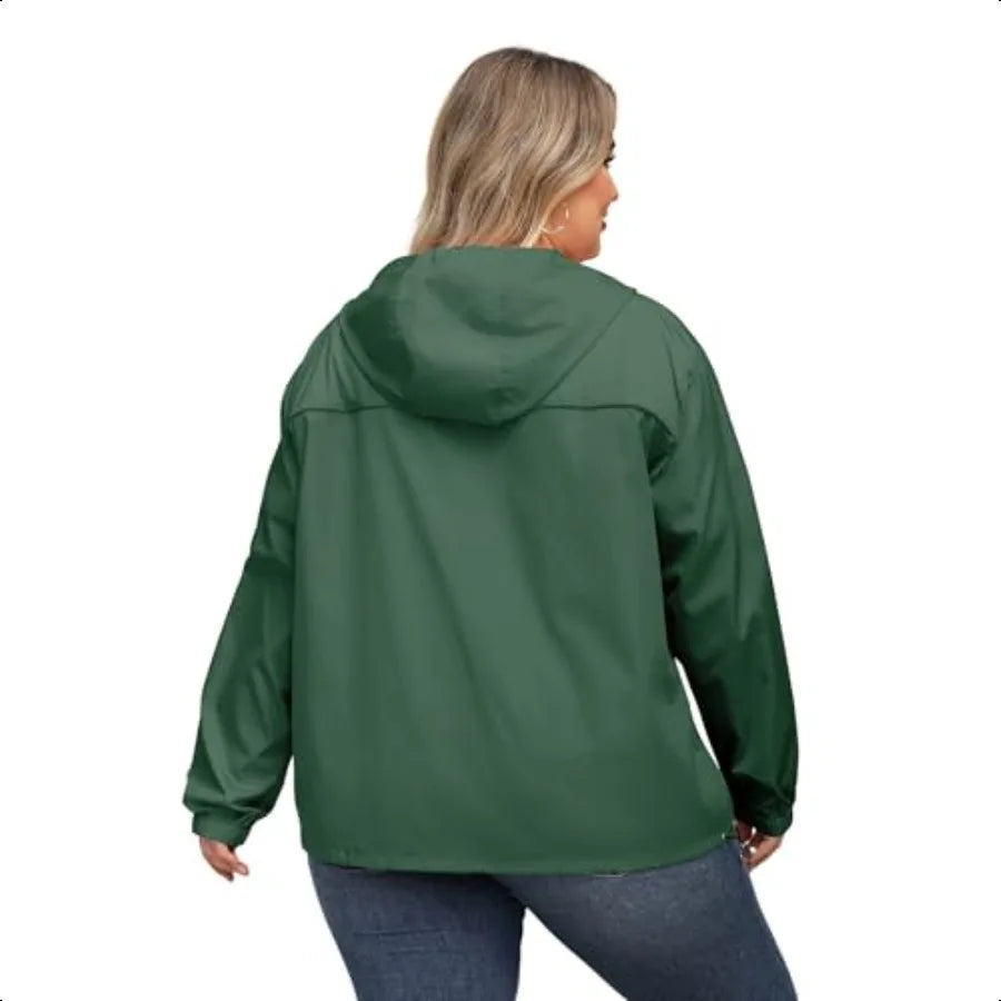 Avoogue Plus Size Womens Rain Jacket with Hood Waterproof Raincoats Lightweight Packable Outdoor Trench Coat XL5XL