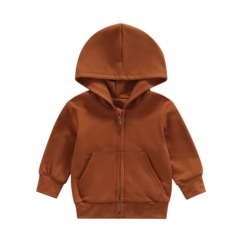 Children s Winter Warm Hooded Jacket Stylish Solid Color Zipper Coat with Long Sleeves for Boys and Girls Casual Loose Fit
