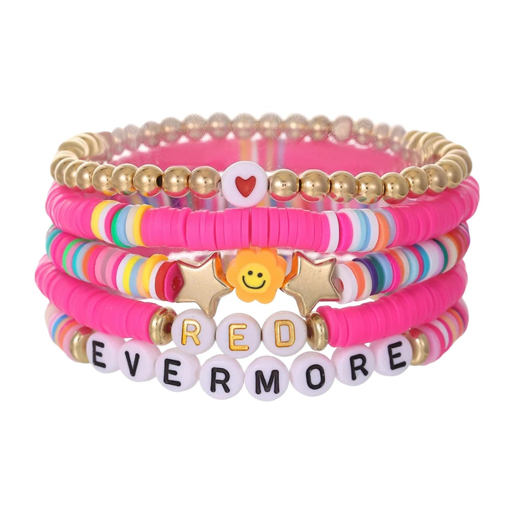 5 Pcs Album Inspired Bracelet with Clay Bead for Taylor Fans Bracelet Gifts Set Album Bracelets for Teen Girls Music Lovers Fans