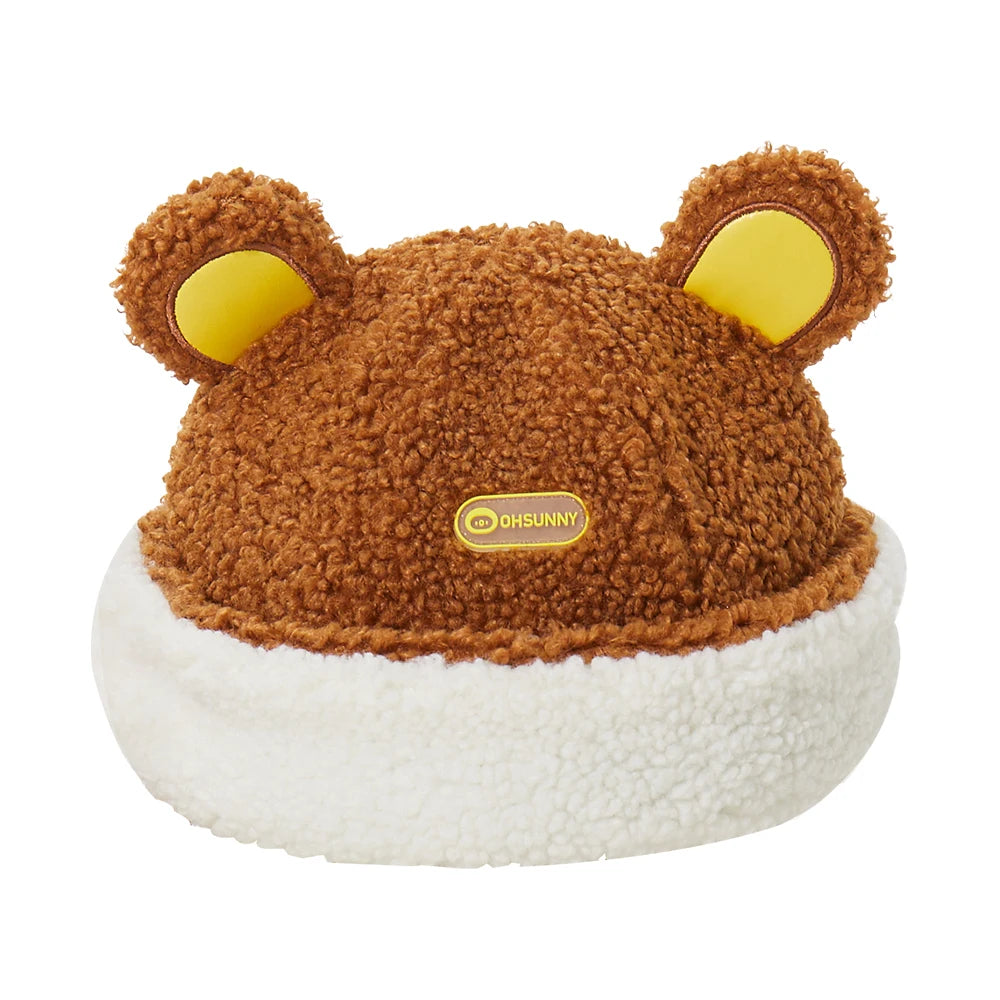 Ohsunny Kids Hat Winter Warm Adjustable Bucket Cap Children Cute Cartoon Bear Ear Caps Outdoor Furry Warmer Beanie Boys Gifts