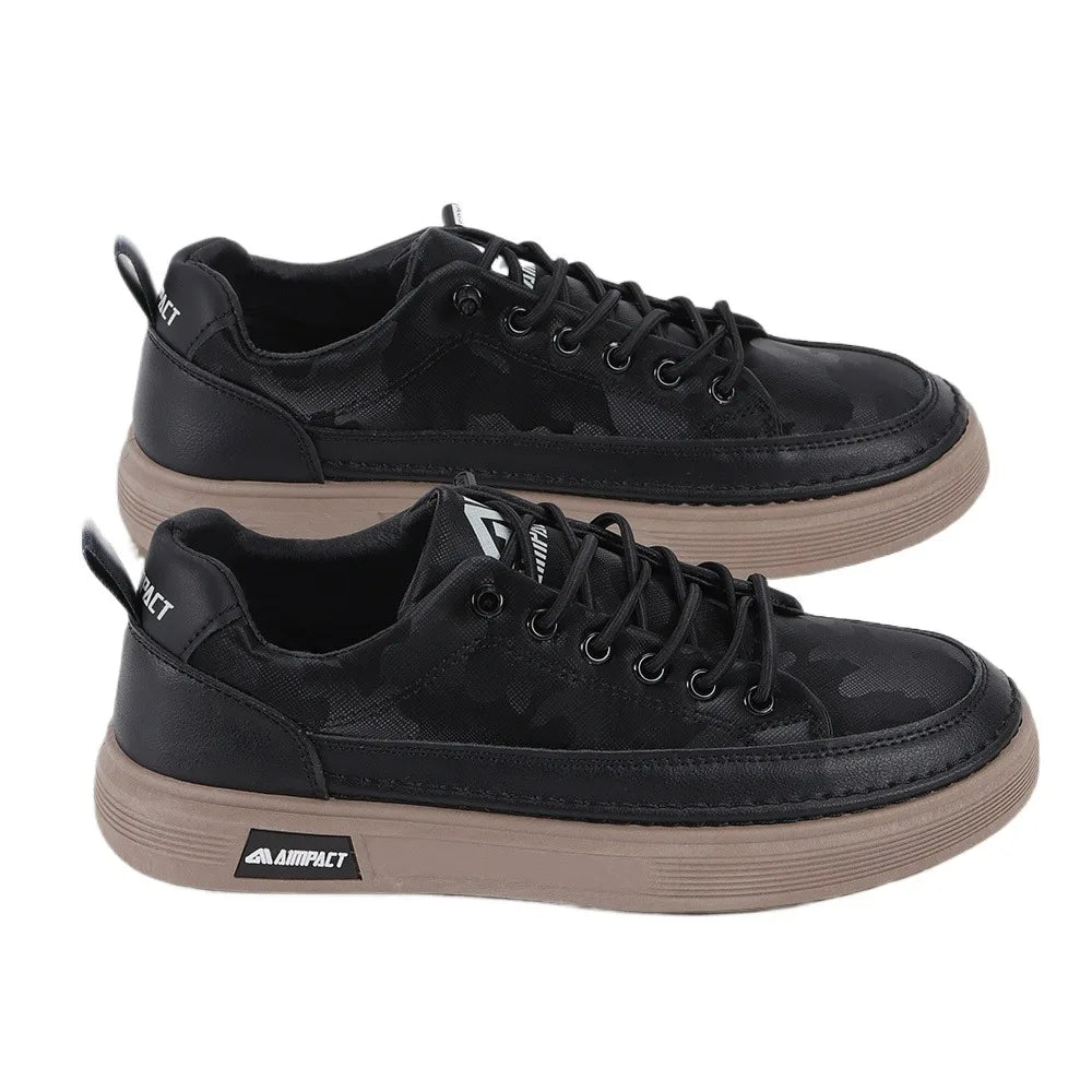 Beige Men's Punk Skate Shoes w/Leather & Canvas, Breathable Elevated Platform Sneakers for Street Fashion & Casual Wear