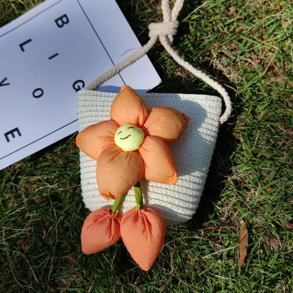 Handmade Summer Children Girls Shoulder Bag Flower Straw Baby Bags Messenger Bag Kids Keys Coin Purse Cute Princess Mini Handbag