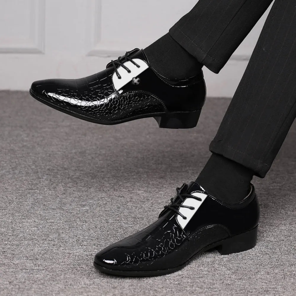 Men's Dress Shoes Cracked Stripe Classic Formal Business Oxford Shoes Casual Lace Up Mens Derbys Shoes
