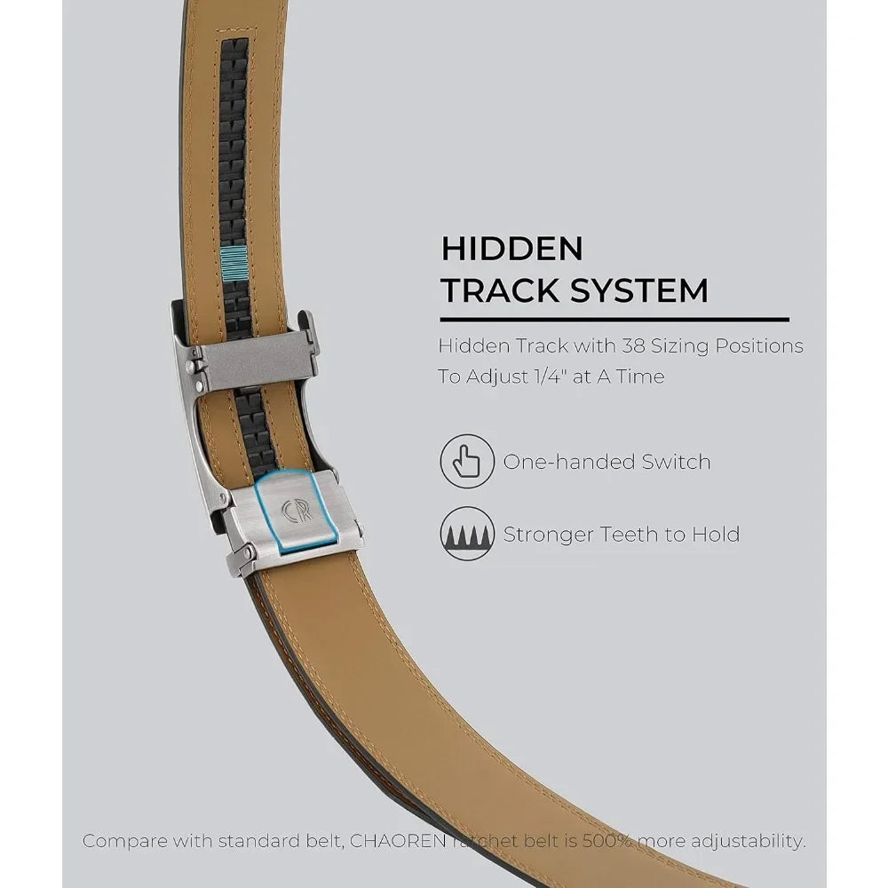 Mens Belt - Mens Ratchet Belt Leather 1 3/8" for Dress Pant - Micro Adjustable Belt Fit Everywhere