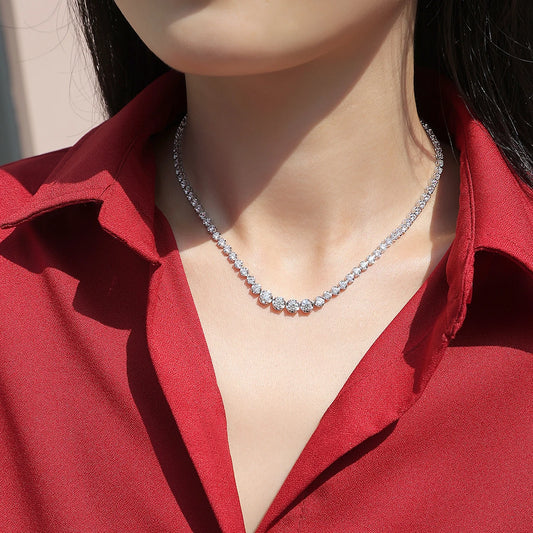 JIUZUAN Moissanite 4 Stone Tennis Necklace 925 Sterling Silver 18K Gold Plated Elegant Jewelry Comes with GRA Certificate