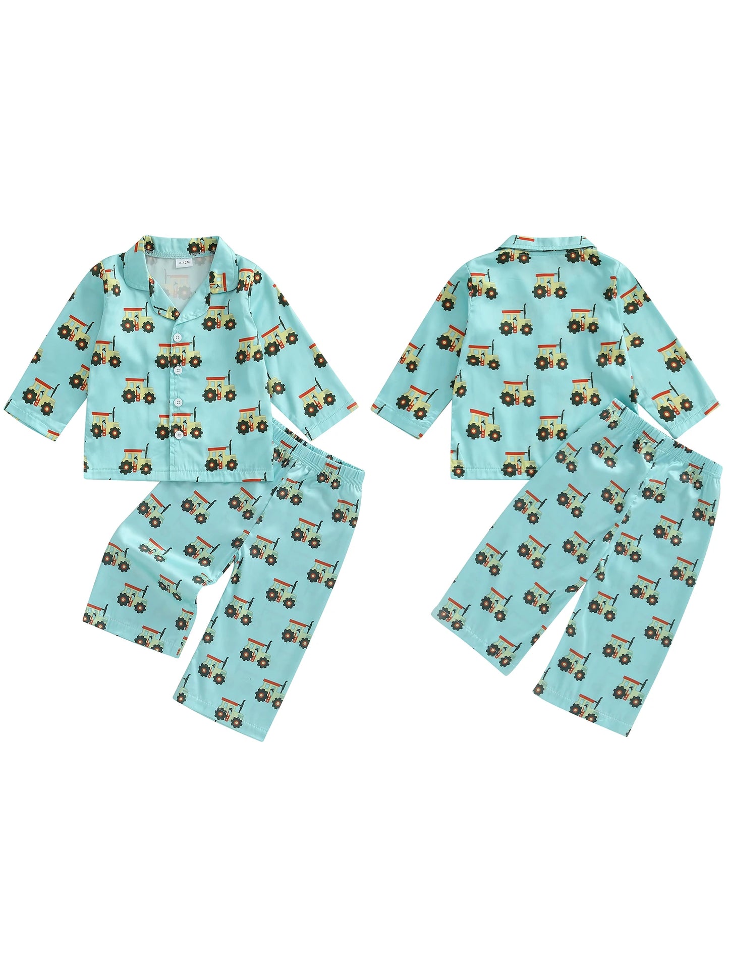 Children s Pajama Set with Dinosaur Print Cozy Button-Up Shirt and Elastic Waist Pants for Comfortable Sleepwear and Lounging