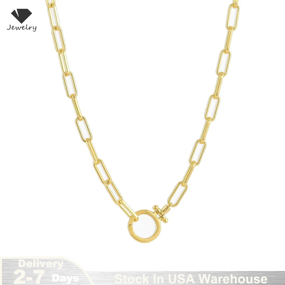 18k Silver or Gold Plated Parker Necklace for Women Adjustable Paperclip Link Chain with Chunky Clasp fine Jewelry Birthday Gift
