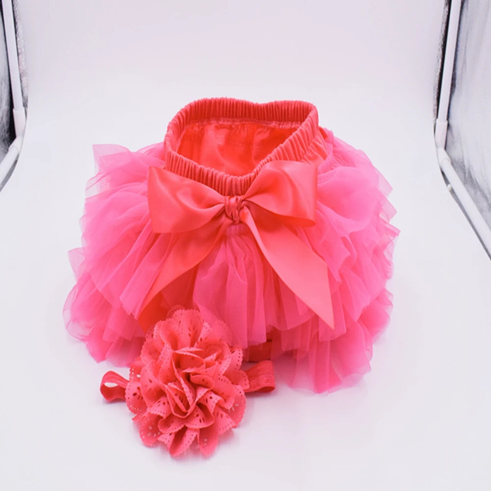 Baby girl tutu skirt 2pcs tulle lace bloomers diaper cover Newborn infant outfits Mauv headband flower set Baby mesh bloomer