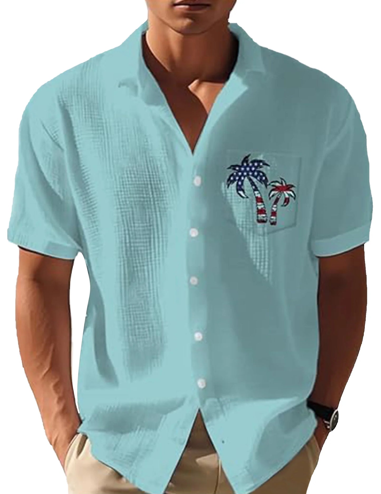 Mens Coconut Tree Flag Casual Shirt Short Sleeve Sport Shirt Fashion Summer Tops for Men Beach Summer Wedding Shirt